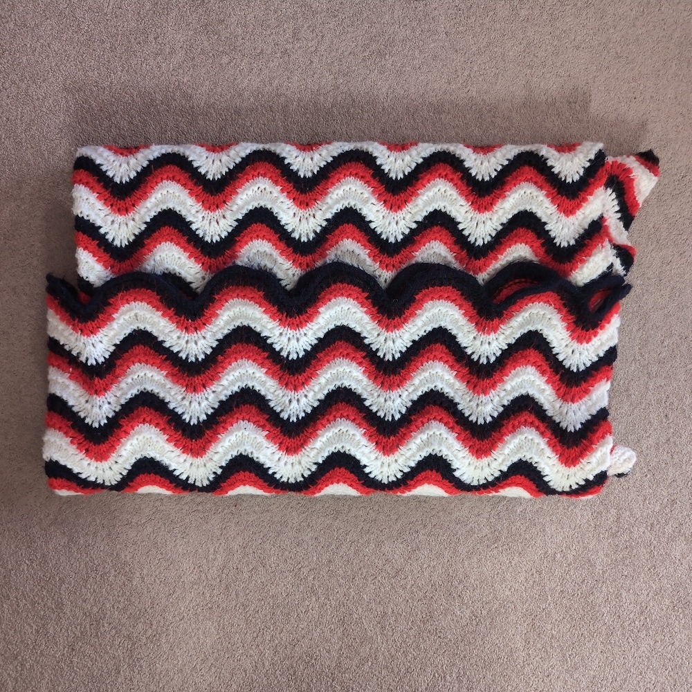 Handknitted Vintage Queen Retro Colorful Wool Quilt Throw
